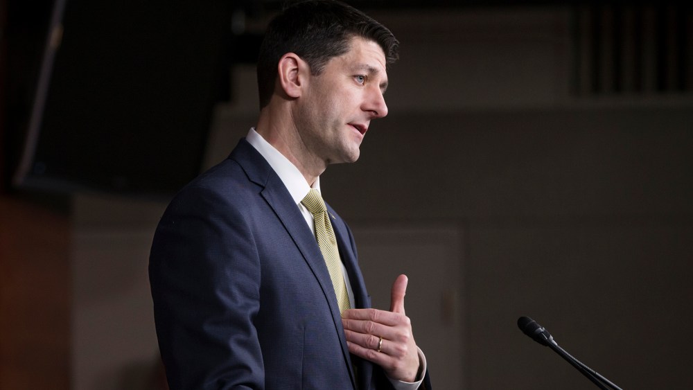 House Speaker Paul Ryan of Wis., talks to reporters on Capitol Hill in Washington, March 3, 2016. (Photo by J. Scott Applewhite/AP)