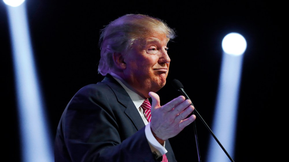 Republican presidential candidate Donald Trump speaks during a campaign stop, Feb. 15, 2016, in Greenville, S.C. (Photo by Paul Sancya/AP)