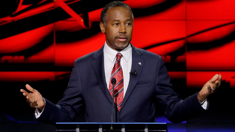 Republican presidential candidate, retired neurosurgeon Ben Carson speaks during a Republican presidential primary debate, Feb. 25, 2016, in Houston. (Photo by David J. Phillip/AP)