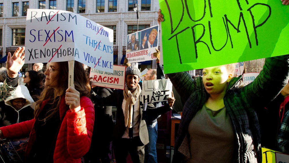 Demonstrators protest outside of the Verizon Center in Washington, March 21, 2016, where the 2016 AIPAC Policy Conference took place in Washington, March 21, 2016. (Photo by Jose Luis Magana/AP)
