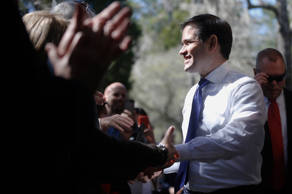 Republican presidential candidate, Sen. Marco Rubio, R-Fla. arrives for a campaign stop, Feb. 16, 2016, in Summerville, S.C. (Photo by Matt Rourke/AP)