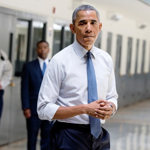 President Barack Obama pauses as he speaks at the El Reno Federal Correctional Institution, Okla., July 16, 2015. (Photo by Evan Vucci/AP)