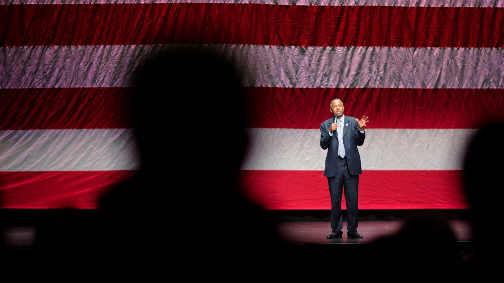 Republican presidential candidate Dr. Ben Carson speaks during a campaign event at Cobb Energy Center, Dec. 8, 2015, in Atlanta. (Photo by David Goldman/AP)