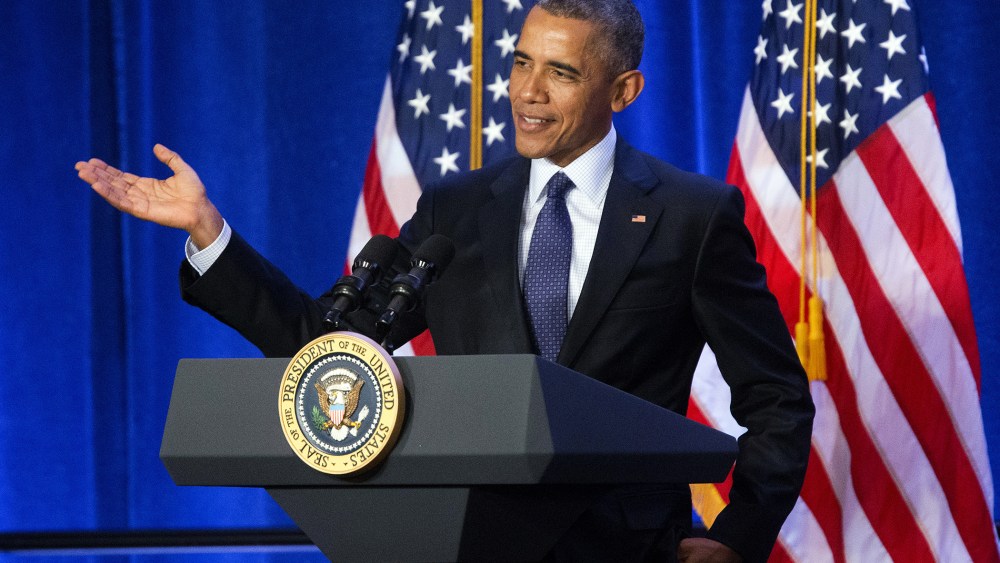 President Barack Obama speaks at the House Democratic Issues Conference in Baltimore, Md., Jan. 28, 2016. (Photo by Pablo Martinez Monsivais/AP)