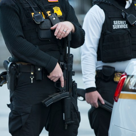 Secret Service police stand guard in Washington, D.C. (Photo by Evan Vucci/AP)