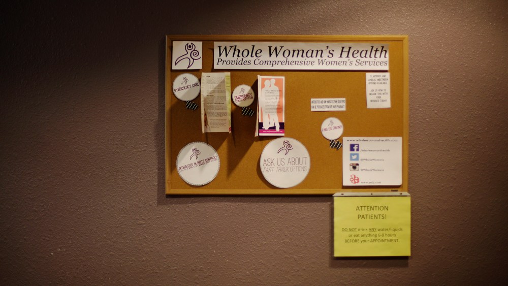 A cork board in the waiting room at Whole Woman's Health of San Antonio, Feb. 9, 2016, in San Antonio, Texas. (Photo by Eric Gay/AP)
