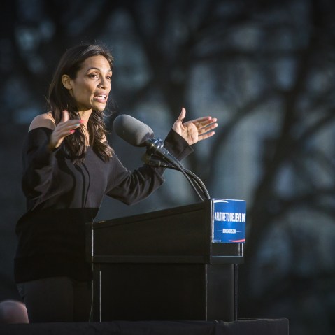 Rosario Dawson speaks onstage at a campaign event for Democratic presidential candidate Senator Bernie Sanders (D-VT) at Saint Mary's Park on March 31, 2016 in New York City. (Photo by Joe Russo/Sipa)