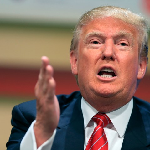 Republican presidential candidate, real estate mogul Donald Trump, speaks at the Family Leadership Summit in Ames, Iowa on July 18, 2015. (Photo by Nati Harnik/AP)