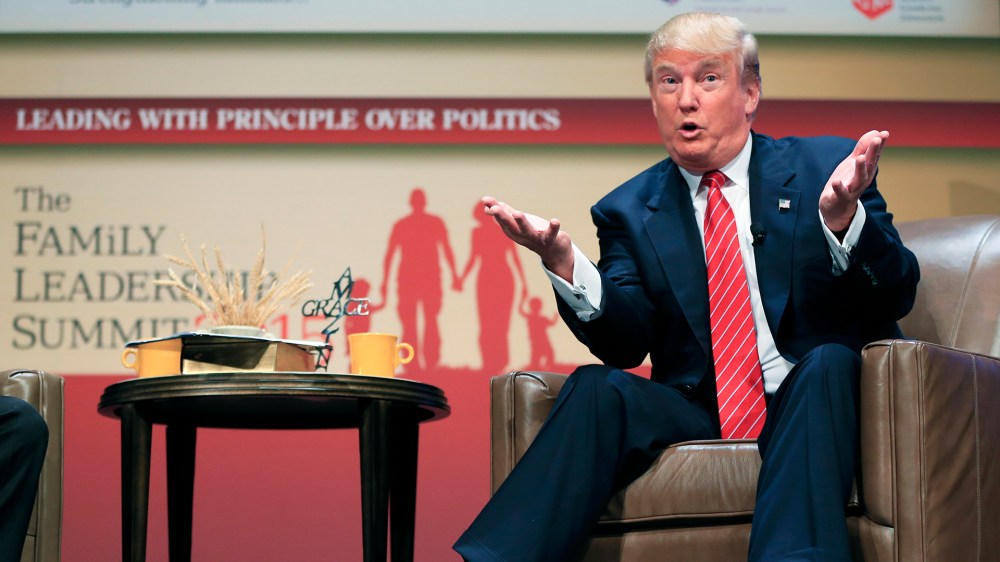 Republican presidential candidate Donald Trump speaks at the Family Leadership Summit in Ames, Iowa on July 18, 2015. (Photo by Nati Harnik/AP)