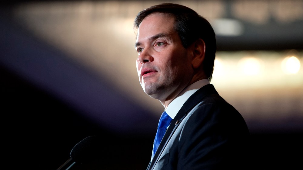 Sen. Marco Rubio, R-Fla., speaks to the crowd at his primary night rally at the Radisson Hotel in Manchester, N.H., on Feb. 9, 2016. (Photo by Jacquelyn Martin/AP)