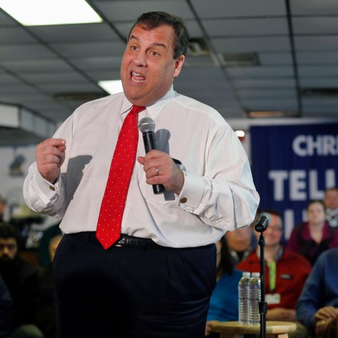 Republican presidential candidate, N.J. Gov. Chris Christie speaks during a town hall campaign stop at the American Legion on Feb. 2, 2016, in Epping, N.H. (Photo by Jim Cole/AP)