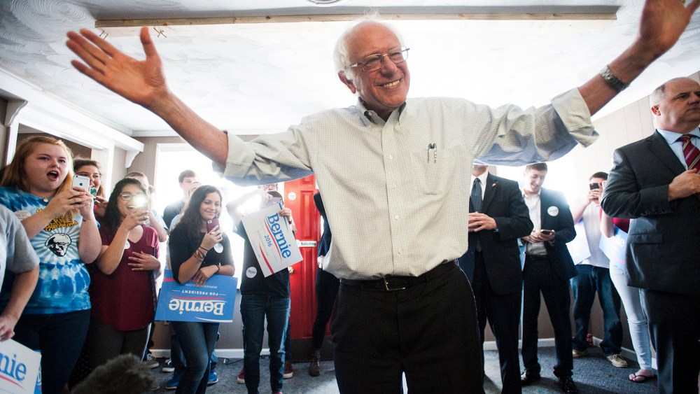 Democratic presidential candidate, Sen. Bernie Sanders, I-Vt., speaks to his campaign volunteers at the local headquarters on, May 4, 2016, in Bowling Green, Ky. (Photo by Miranda Pederson/Daily News/AP)