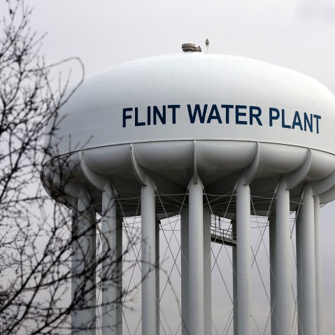 The Flint Water Plant tower is seen, Feb. 5, 2016 in Flint, Mich. (Photo by Carlos Osorio/AP)