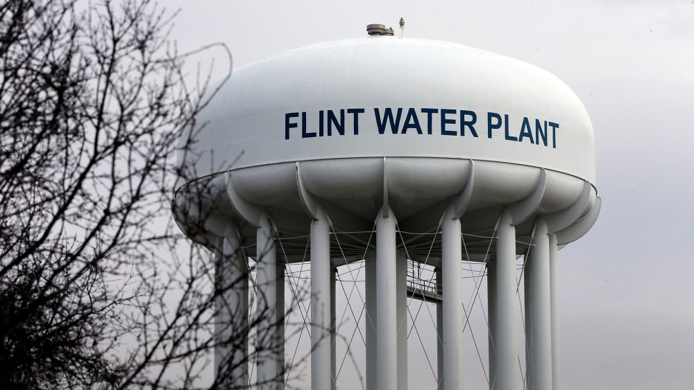 The Flint Water Plant tower is seen, Feb. 5, 2016 in Flint, Mich. (Photo by Carlos Osorio/AP)