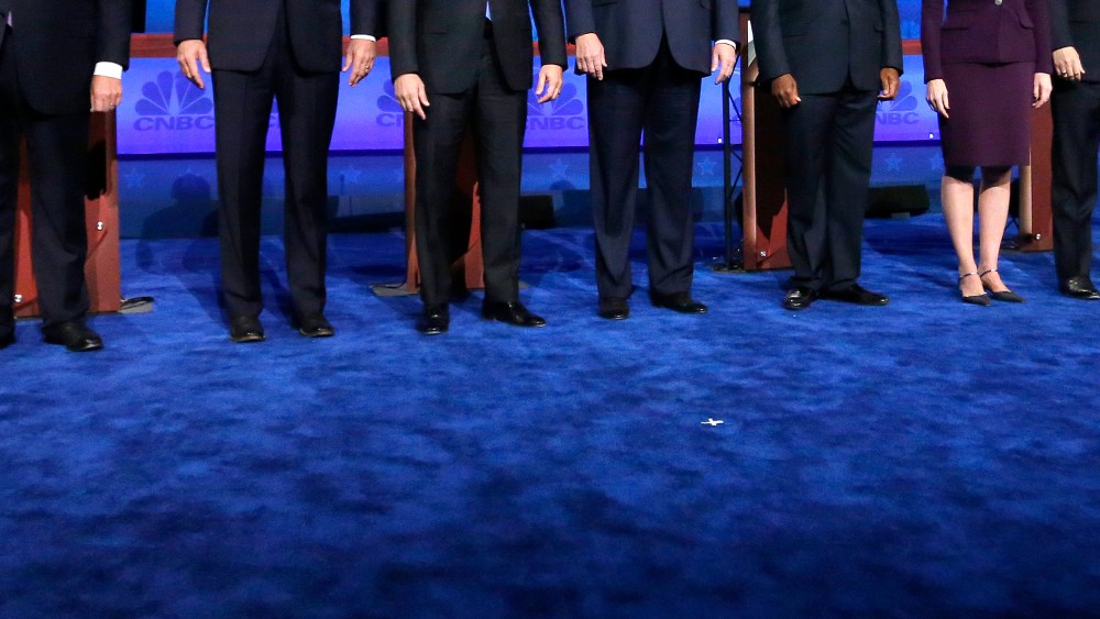 Republican presidential candidates take the stage during the CNBC Republican presidential debate at the University of Colorado, Oct. 28, 2015, in Boulder, Colo. (Photo by Brennan Linsley/AP)