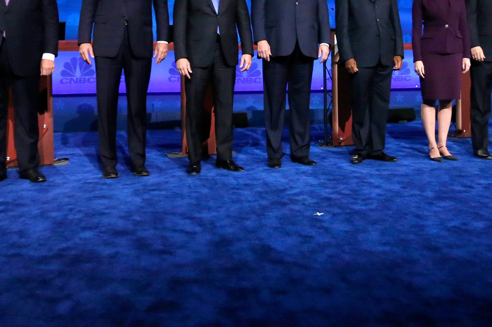 Republican presidential candidates take the stage during the CNBC Republican presidential debate at the University of Colorado, Oct. 28, 2015, in Boulder, Colo. (Photo by Brennan Linsley/AP)