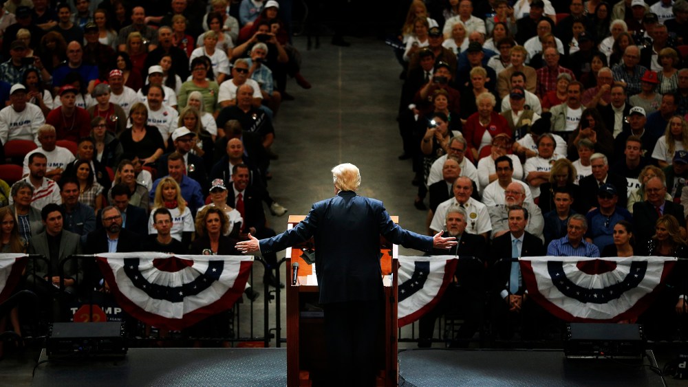Republican presidential candidate Donald Trump speaks at a campaign rally, Feb. 22, 2016, in Las Vegas. (Photo by John Locher/AP)