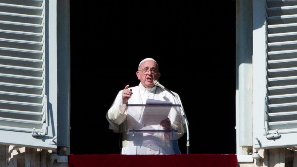 Pope Francis delivers his message during his Angelus prayer from his studio window overlooking St. Peter's Square, at the Vatican, Sunday, Nov. 8, 2015. (Photo by Alessandra Tarantino/AP)
