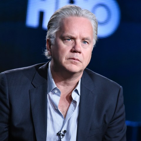 Tim Robbins speaks on stage at HBO 2015 Winter TCA on Jan. 8, 2015, in Pasadena, Calif. (Photo by Richard Shotwell/Invision/AP)