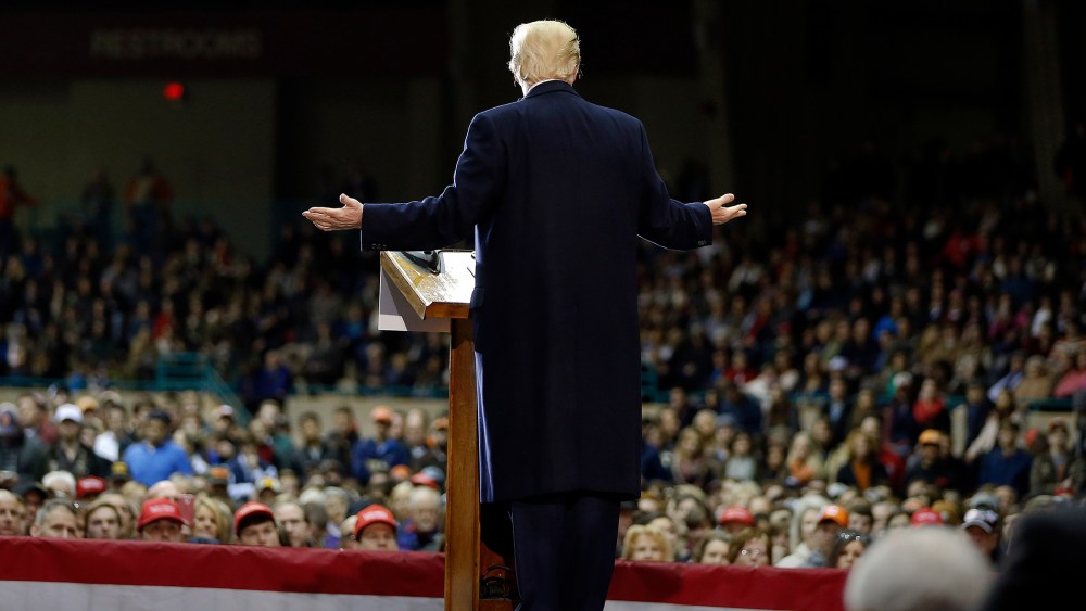 Republican presidential candidate Donald Trump speaks during a rally at Clemson University, Feb. 10, 2016, in Pendleton, S.C. (Photo by John Bazemore/AP)