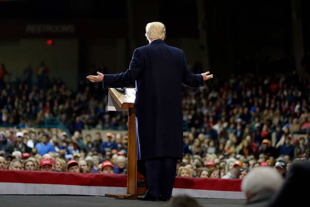Republican presidential candidate Donald Trump speaks during a rally at Clemson University, Feb. 10, 2016, in Pendleton, S.C. (Photo by John Bazemore/AP)