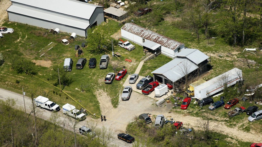 This aerial photo shows one of the locations being investigated in Pike County, Ohio, as part of an ongoing homicide investigation, April 22, 2016. (Photo by Lisa Marie Miller/The Columbus Dispatch/AP)