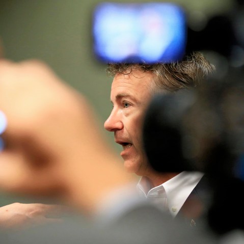 Republican presidential candidate, Sen. Rand Paul, R-Ky., speaks to the media following a meet and greet event in Council Bluffs, Iowa, July 1, 2015. (Photo by Nati Harnik/AP)