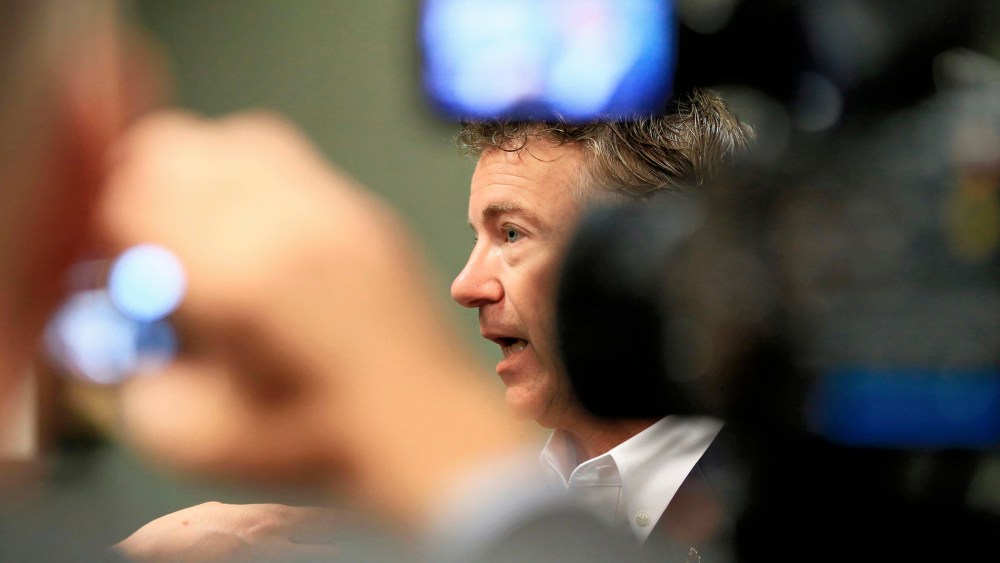 Republican presidential candidate, Sen. Rand Paul, R-Ky., speaks to the media following a meet and greet event in Council Bluffs, Iowa, July 1, 2015. (Photo by Nati Harnik/AP)