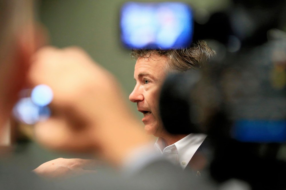 Republican presidential candidate, Sen. Rand Paul, R-Ky., speaks to the media following a meet and greet event in Council Bluffs, Iowa, July 1, 2015. (Photo by Nati Harnik/AP)