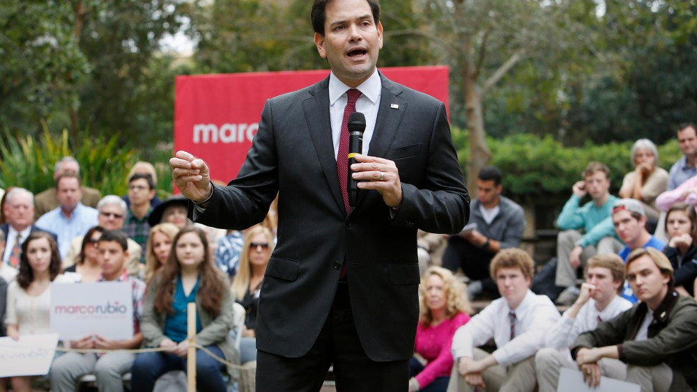 Republican presidential candidate Sen. Marco Rubio, R-Fla. speaks at the College of Charleston's "Bully Pulpit" speaking series on the College of Charleston's campus in S.C., Dec. 1, 2015. (Photo by Mic Smith/AP)