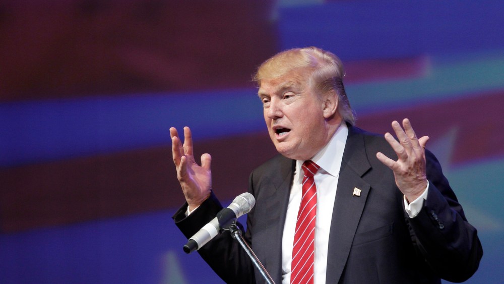 Republican presidential hopeful Donald Trump speaks at the Republican Party of Arkansas Reagan Rockefeller dinner in Hot Springs, Ark. on July 17, 2015. (Photo by Danny Johnston/AP)