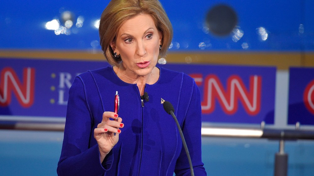 Republican presidential candidate, businesswoman Carly Fiorina, makes a point during the CNN Republican presidential debate at the Ronald Reagan Presidential Library and Museum on Sept. 16, 2015, in Simi Valley, Calif. (Photo by Mark J. Terrill/AP)