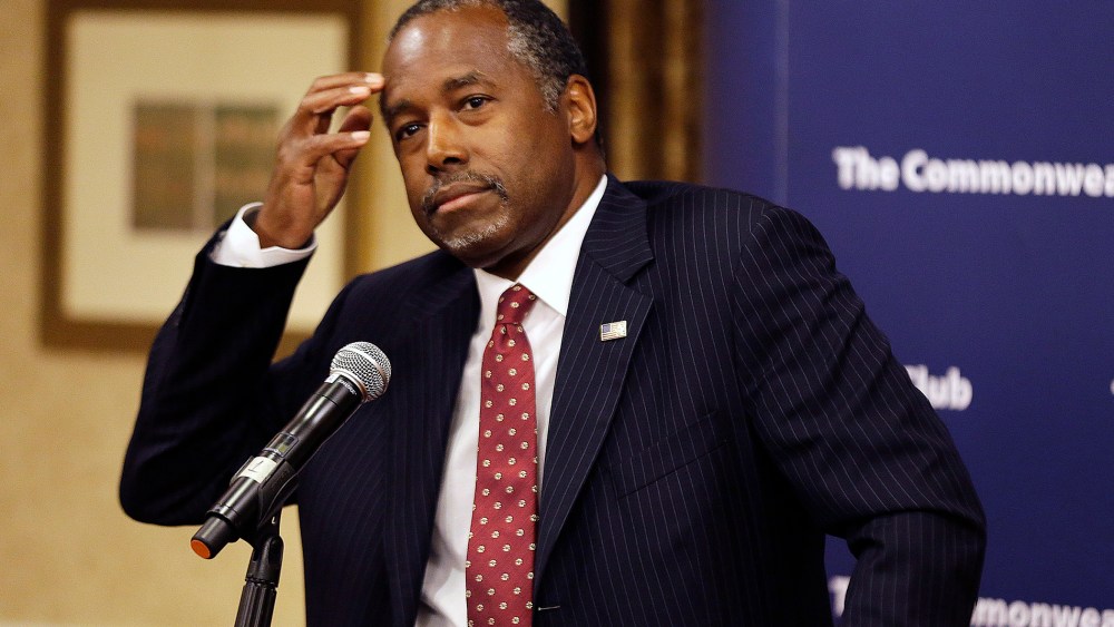 Republican presidential candidate retired neurosurgeon Ben Carson answers questions at the Commonwealth Club public affairs forum Tuesday, Sept. 8, 2015, in San Francisco. (Photo by Eric Risberg/AP)
