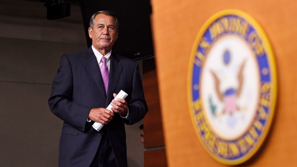 House Speaker John Boehner of Ohio arrives for a news conference on Capitol Hill in Washington DC on July 29, 2015. (Photo by Susan Walsh/AP)