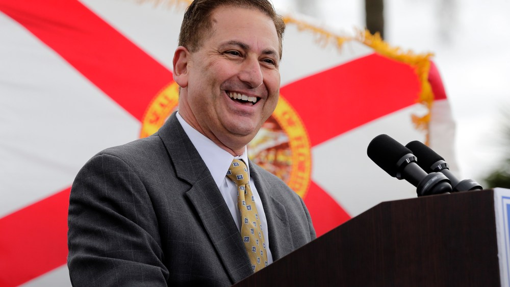 St. Petersburg, Fla., Mayor Rick Kriseman, a candidate at the time, speaks before former Republican Florida Gov. Charlie Crist at a campaign rally, Nov. 4, 2013, in St. Petersburg, Fla.
