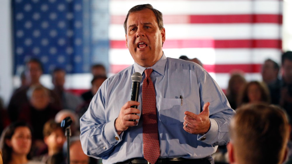 Republican presidential candidate New Jersey Gov. Chris Christie speaks at a town hall-style campaign event at Hampton Academy, Feb. 7, 2016, in Hampton, N.H. (Photo by Robert F. Bukaty/AP)
