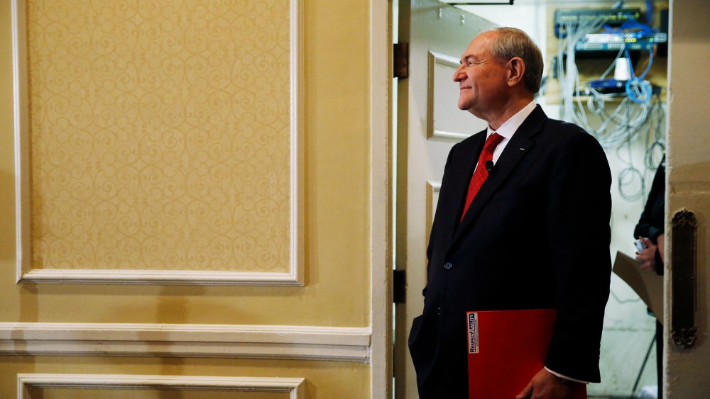 Republican presidential candidate, former Virginia Gov. Jim Gilmore waits to speak, Jan. 23, 2016, at the New Hampshire Republican Party summit in Nashua, N.H. (Photo by Matt Rourke/AP)