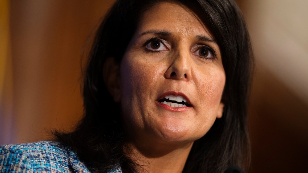 Gov. Nikki Haley, R- S.C., delivers a speech on "Lessons from the New South" during a luncheon at the National Press Club, Sept. 2, 2015, in Washington. (Photo by Evan Vucci/AP)
