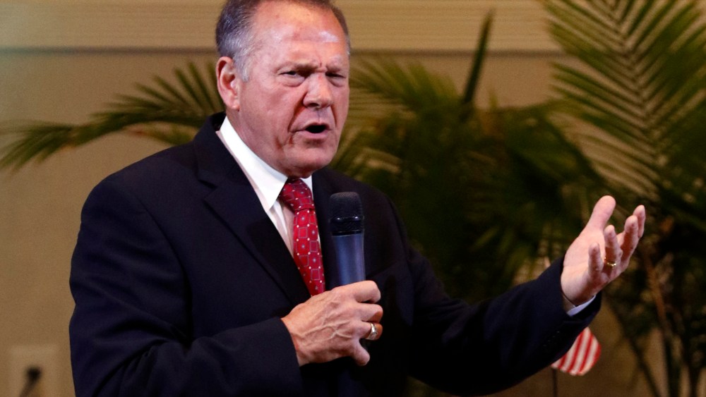 Alabama Supreme Court Chief Justice, Roy Moore, speaks to the congregation of Kimberly Church of God, June 28, 2015, in Kimberley, Ala. (Photo by Butch Dill/AP)