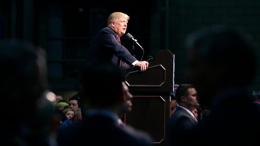 Republican presidential candidate Donald Trump speaks during a rally at Macomb Community College, March 4, 2016, in Warren, Mich. (Photo by Carlos Osorio/AP)