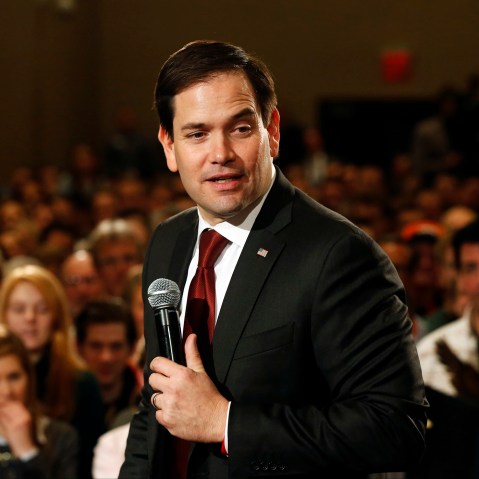 Republican presidential candidate, Sen. Marco Rubio, R-Fla., speaks during a campaign rally, Feb. 23, 2016, in Minneapolis. (Photo by Jim Mone/AP)