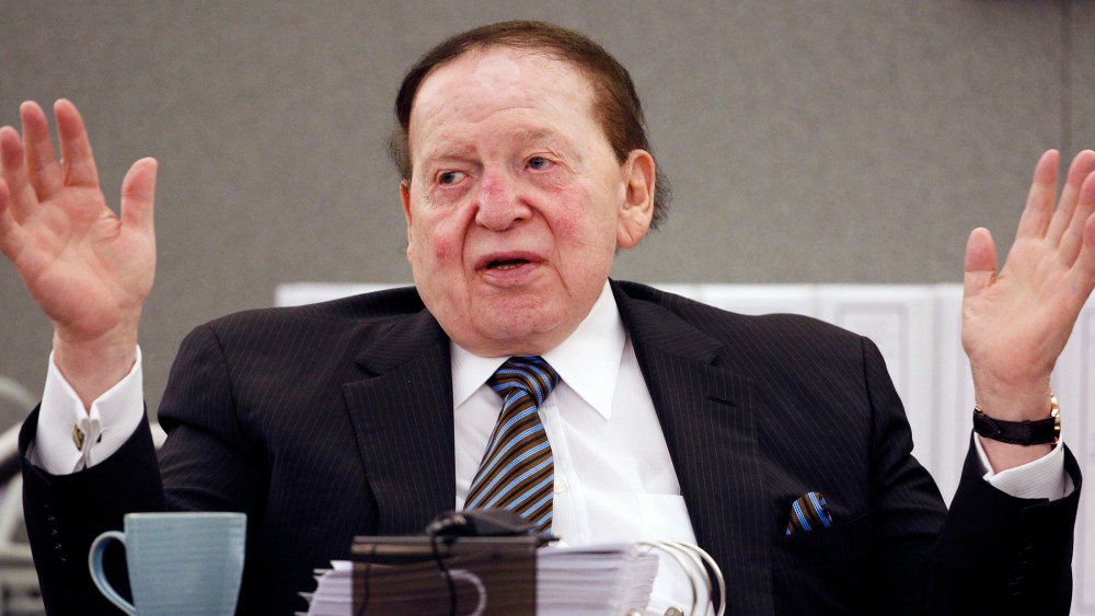 In this May 5, 2015, file photo, Las Vegas Sands Corp. Chairman and CEO, and since then, also owner of the Las Vegas Review-Journal, Sheldon Adelson testifies in court in Las Vegas. (Photo by John Locher/AP)
