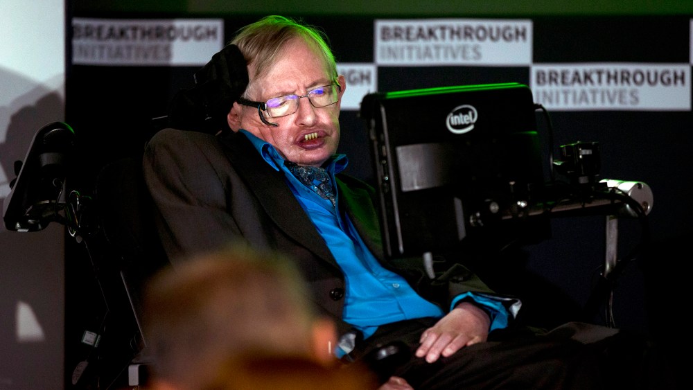 Renowned physicist Stephen Hawking attends a press conference in London, Monday, July 20, 2015. (Photo by Matt Dunham/AP)
