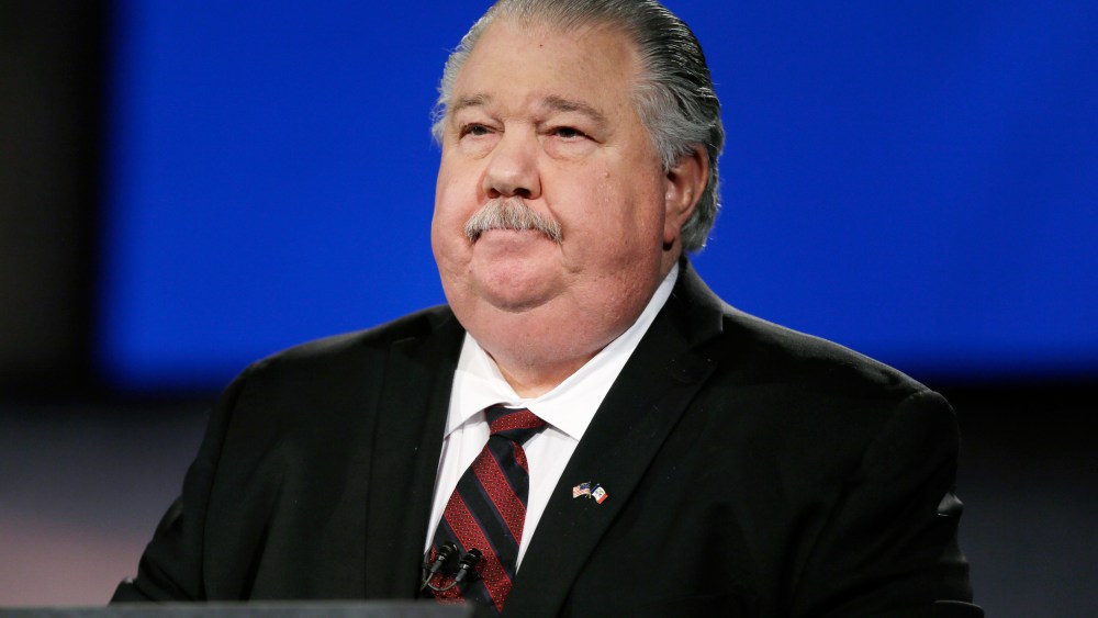 Iowa Republican senatorial candidate college professor Sam Clovis looks on before a live televised debate at Iowa Public Television studios on April 24, 2014, in Johnston, Iowa. (Photo by Charlie Neibergall/AP)