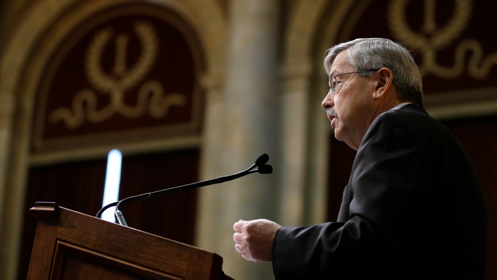 Iowa Gov. Terry Branstad delivers his annual Condition of the State address before a joint session of the Iowa Legislature, Jan. 12, 2016, at the Statehouse in Des Moines, Iowa. (Photo by Charlie Neibergall/AP)