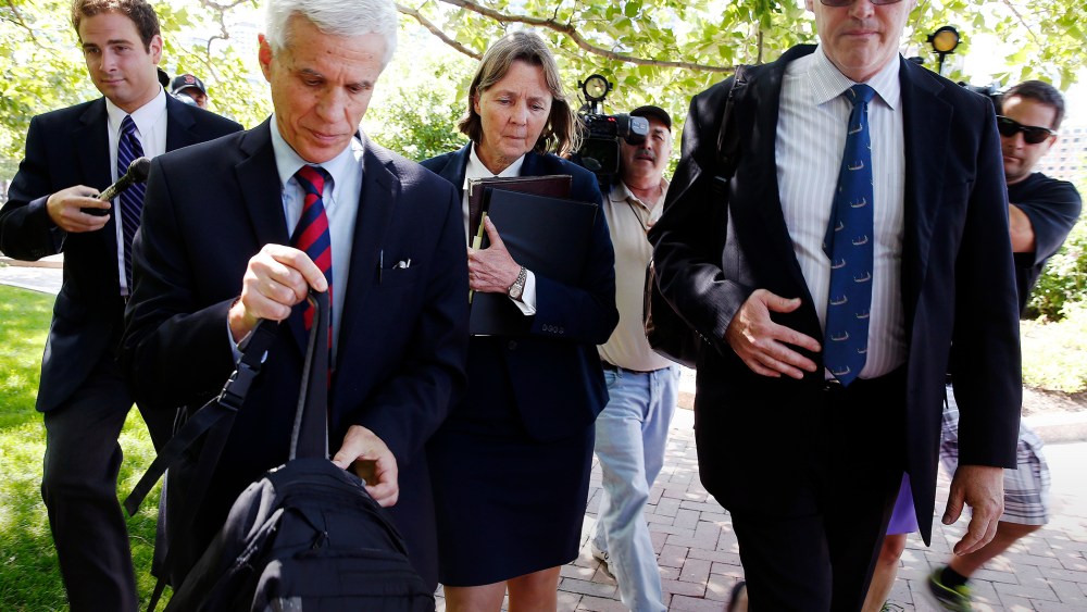 Members of Dzhokhar Tsarnaev's defense team leave federal court in Boston after their client was formally sentenced to death, June 24, 2015. (Photo by Michael Dwyer/AP)
