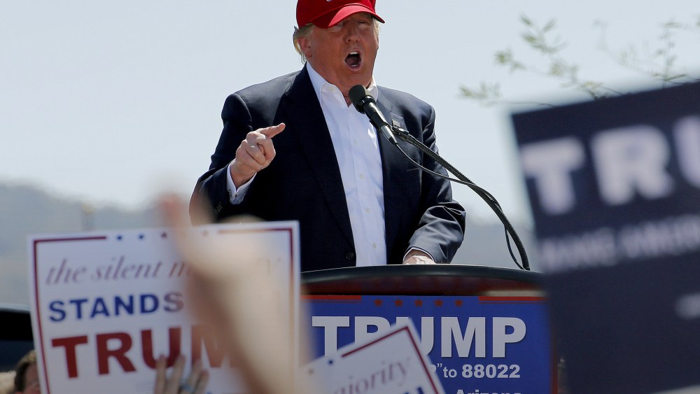 Republican presidential candidate Donald Trump speaks during a campaign rally, March 19, 2016, in Fountain Hills, Ariz. (Photo by Matt York/AP)