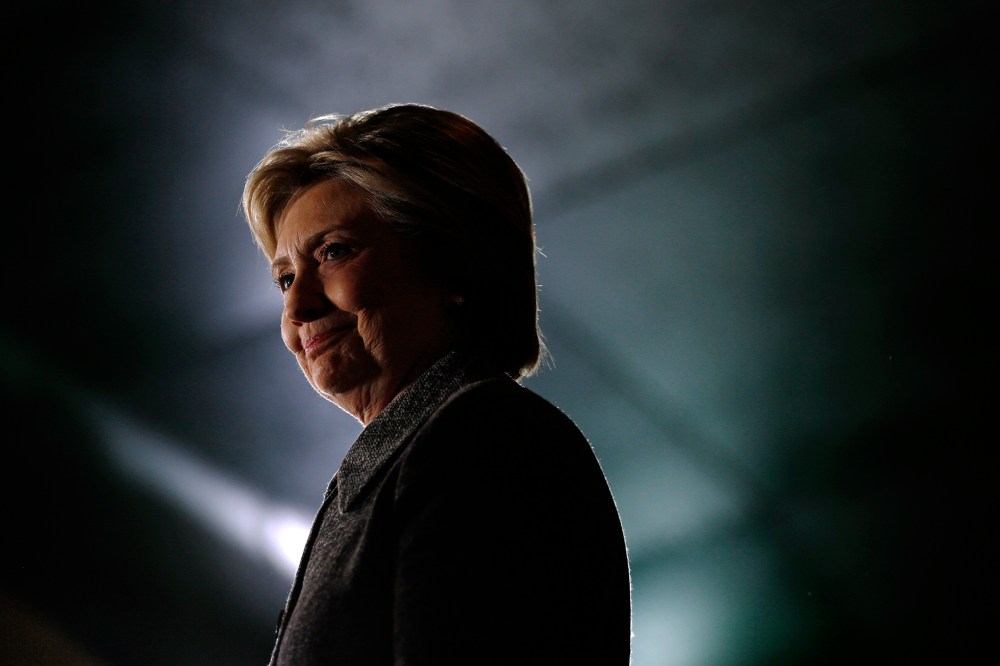 Democratic presidential candidate Hillary Clinton waits to be introduced during a rally at the Riverside Ballroom in Green Bay, Wis., March 29, 2016. (Photo by Patrick Semansky/AP)