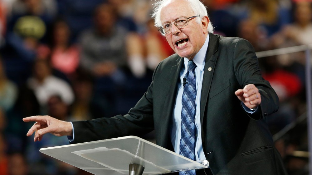 Democratic presidential candidate, Sen. Bernie Sanders, I-Vt. gestures during a speech at Liberty University in Lynchburg, Va., Monday, Sept. 14, 2015. (Photo by Steve Helber/AP)