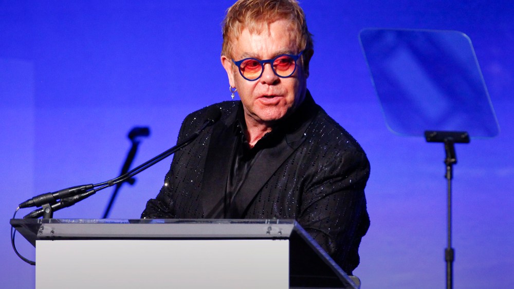 Elton John speaks at the Elton John AIDS Foundation's 14th Annual "An Enduring Vision" Benefit at Cipriani Wall Street, Nov. 2, 2015, in New York. (Photo by Andy Kropa/Invision/AP)
